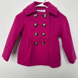 London Fog Double Breasted Hooded Pea Coat Fuchsia Pink Kids Girls 6 / 6X